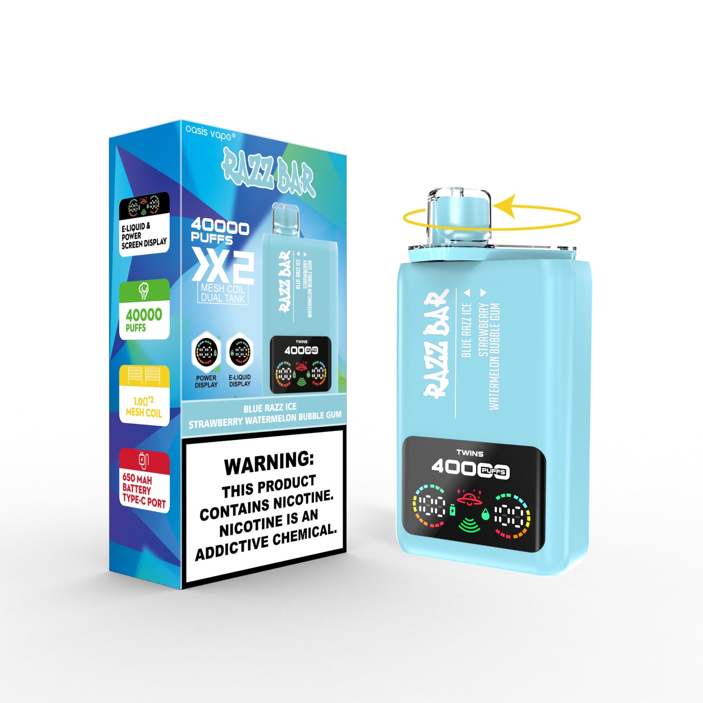 Smart-Display Razz Bar 40000 Puffs Vape mit zwei Geschmacksrichtungen