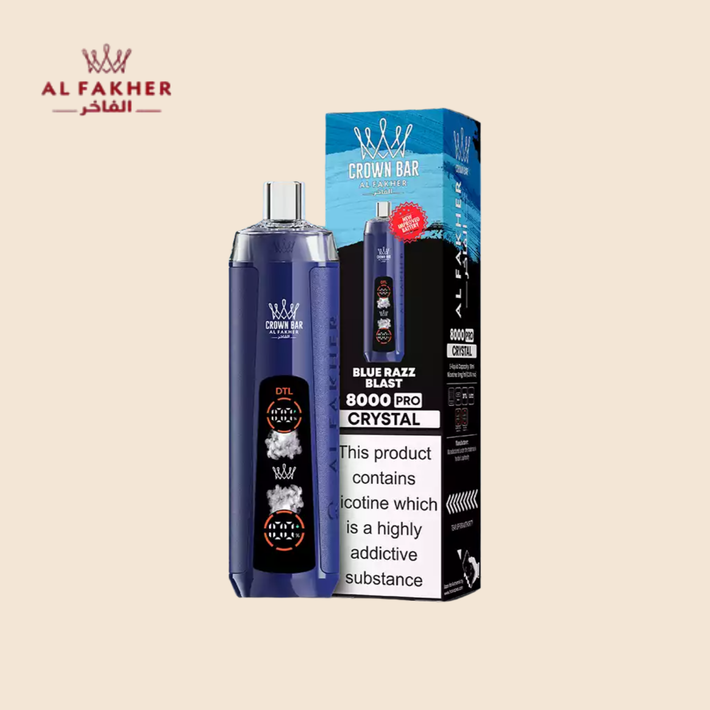 Al Fakher Crown Bar 8000 Vape Blue Razz Blast