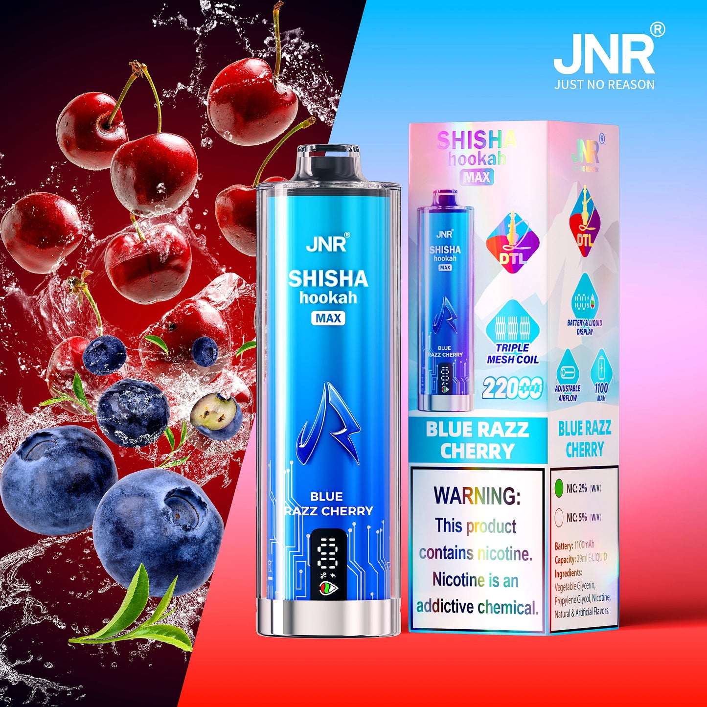 Blue Razz Cherry JNR Shisha Max 22K Puffs Vape