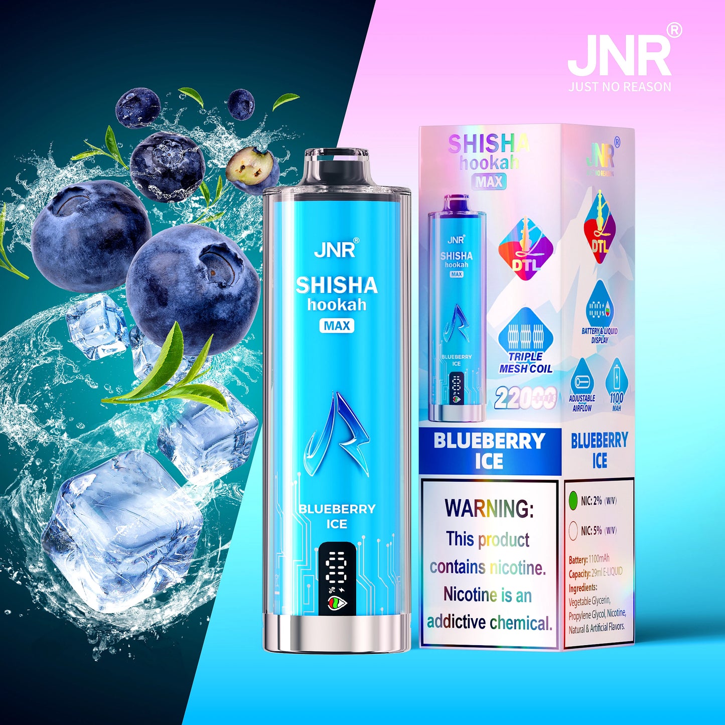 JNR Shisha Max 22000 Puffs Blueberry Ice