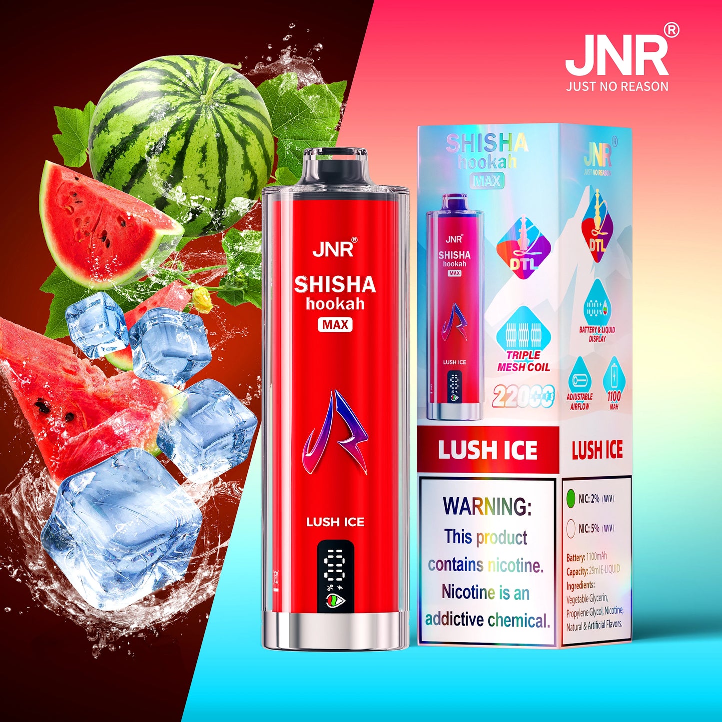 JNR 22000 Shisha Hookah Max Vape Lush Ice