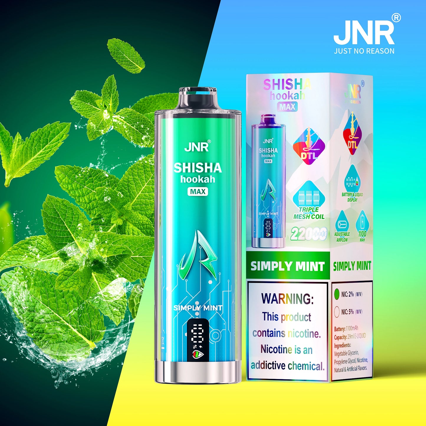 Simply Mint JNR Shisha Hookah Max 22000 Puffs Vape