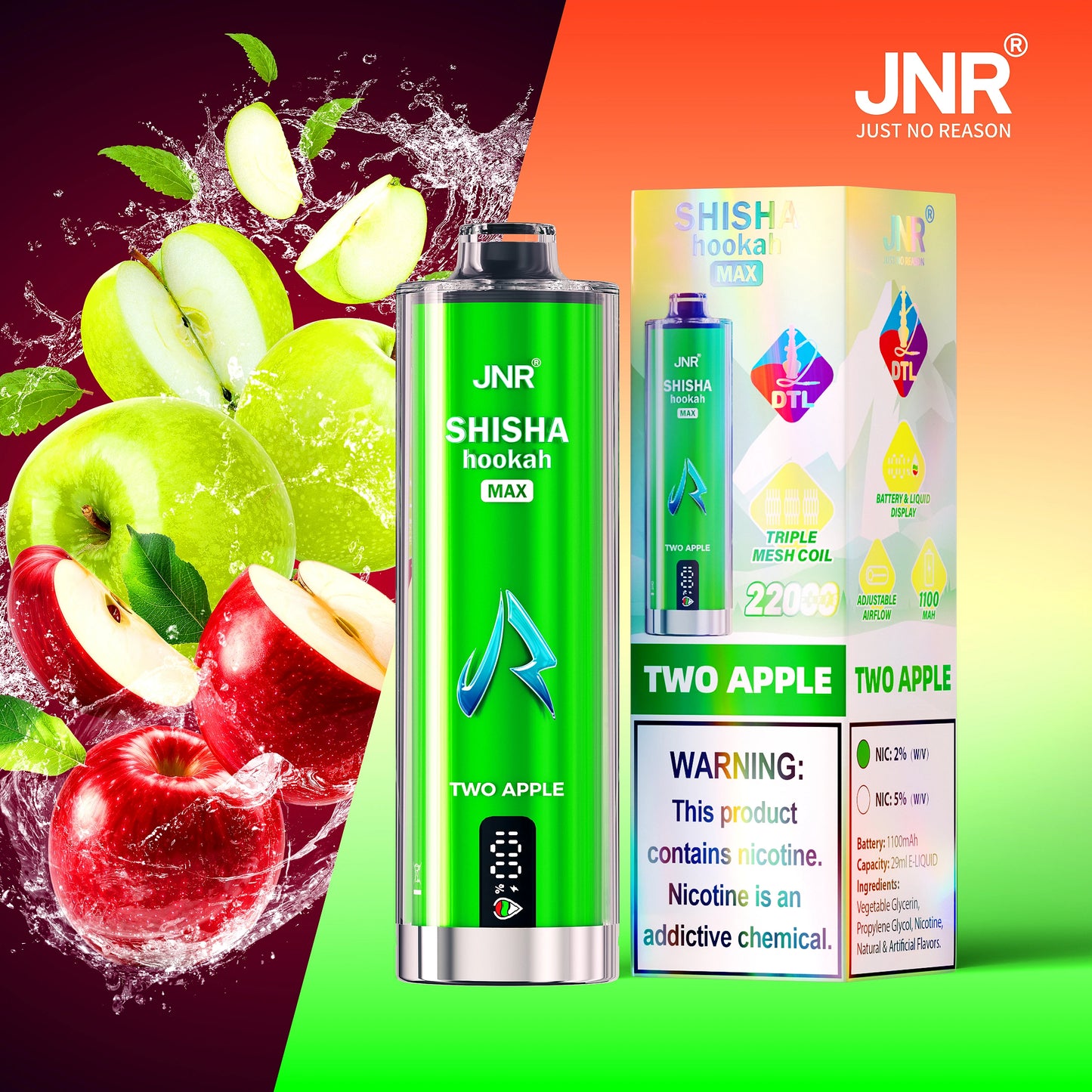 Two Apple JNR Shisha Hookah Max 22000 Vape