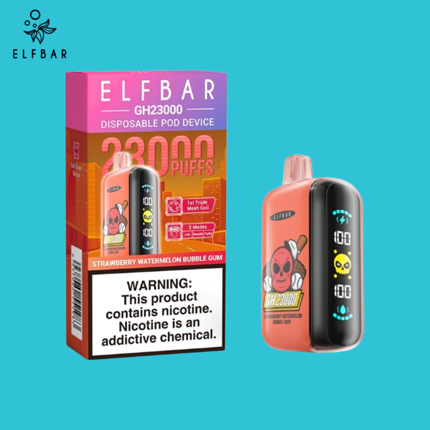Elf Bar GH23000 Strawberry Watermelon Bubble Gum