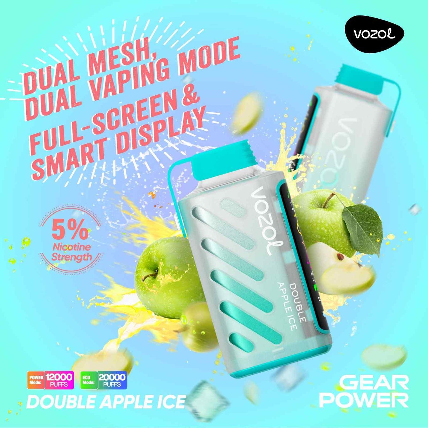Double Apple Ice Vozol Gear Power 20000 Vape