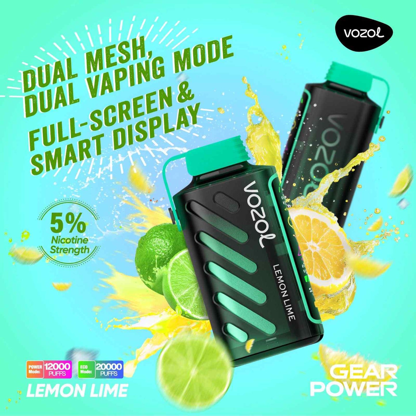 Lemon Lime Vozol Gear Power 20000 Puffs