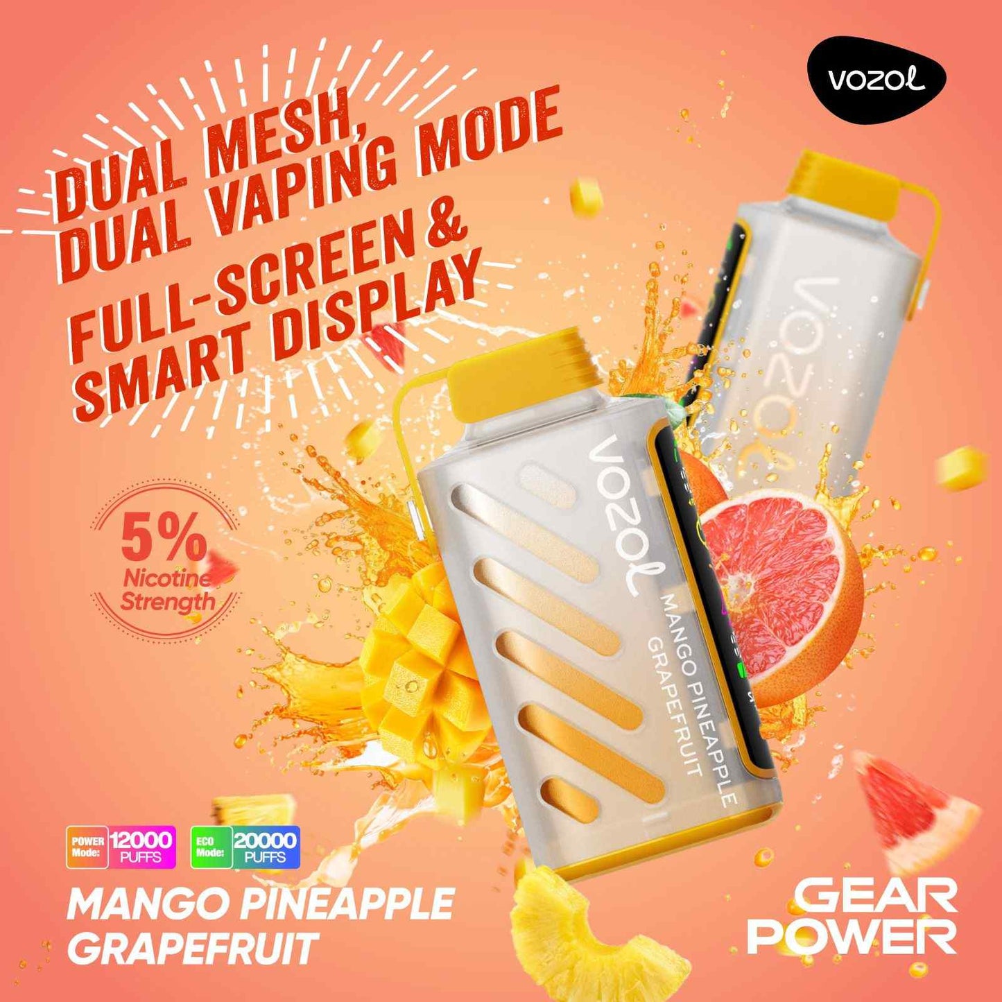 VOZOL 20000 Vape Gear Power 20K Mango Pineapple Grapefruit