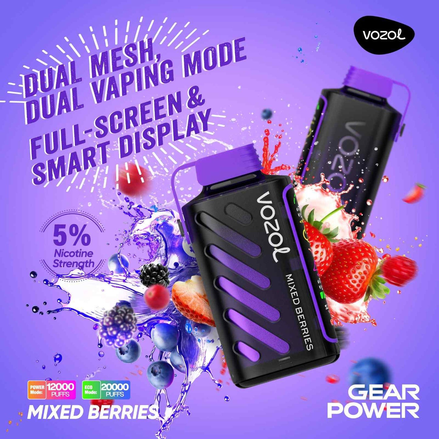 Gear Power 20000 Puffs Mixed Berries VOZOL Vape