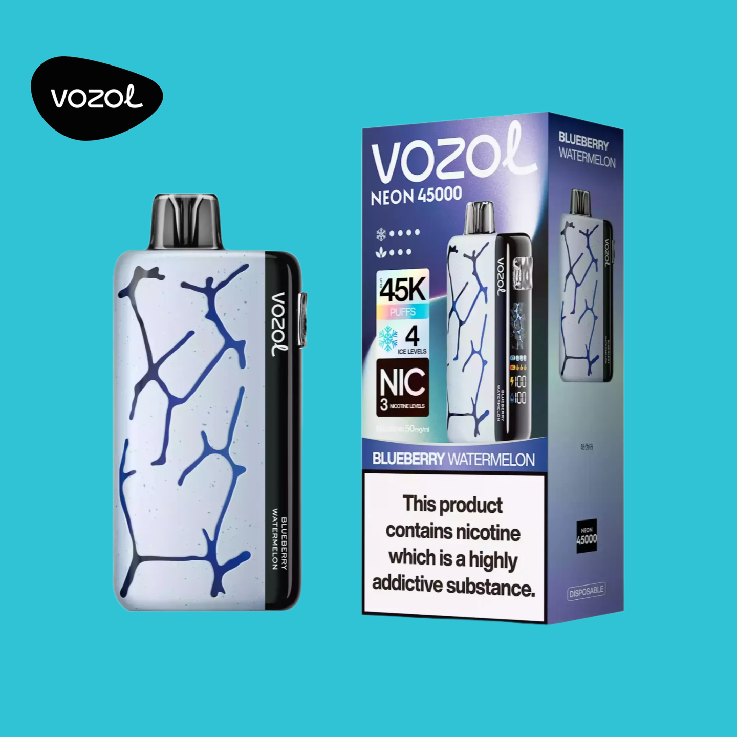 Vozol Neon 45000 Puffs 45k Disposable Vape Adjustable Ice Level 5% Nicotine  Mesh Coil Rechargeable Warehouse