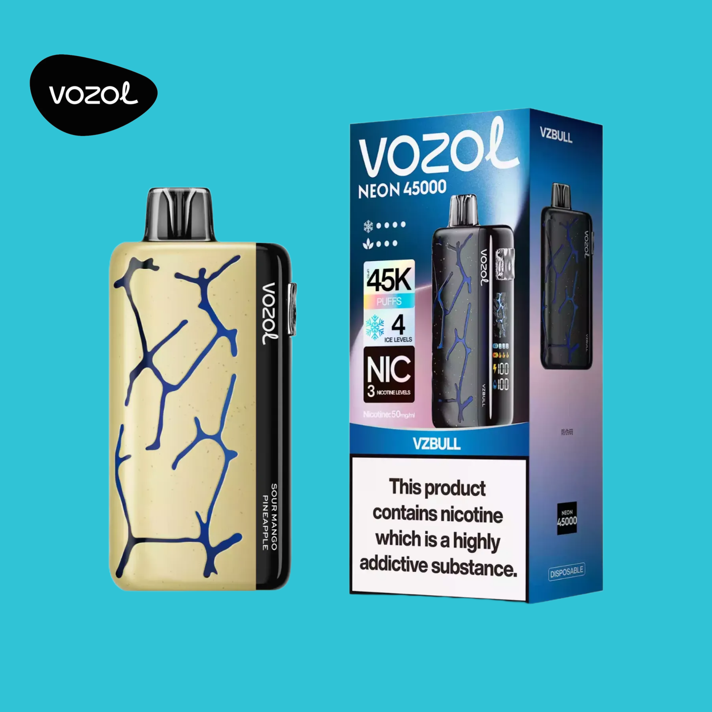 1000 mAh Akku Vozol Neon 45000 Puffs VZBull Vape