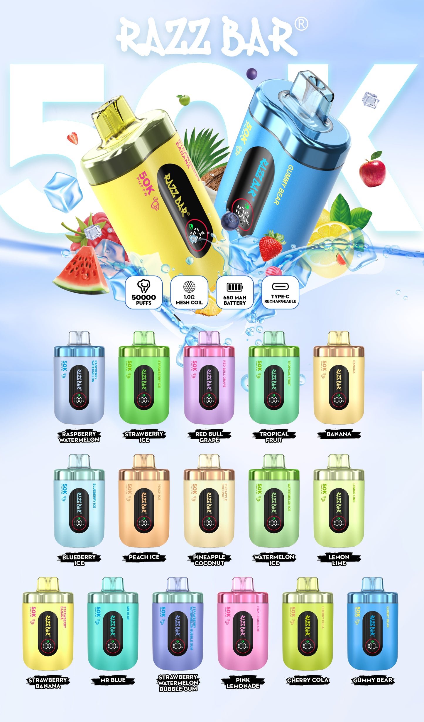 Mesh Coil Razz Bar 50000 Züge Vape