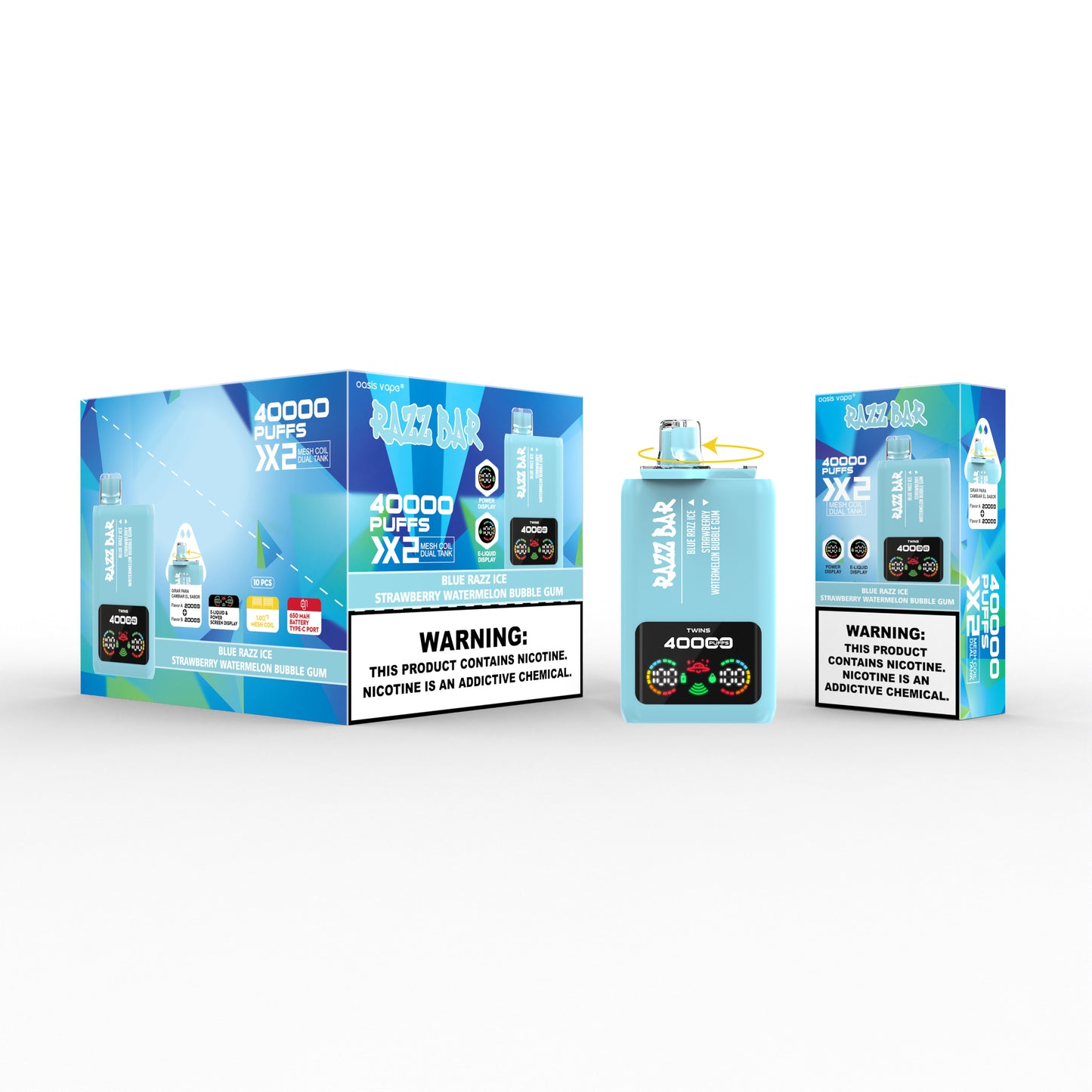 Smart-Display Razz Bar 40000 Puffs Vape mit zwei Geschmacksrichtungen