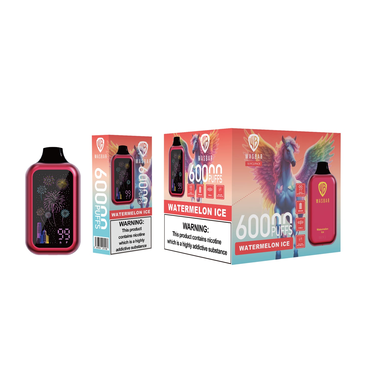 Dual Mesh Coil WASBAR 60K Puffs Watermelon Ice