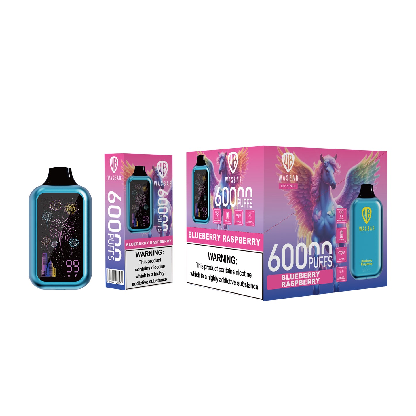 Blueberry Raspberry Geschmack WASBAR 60K Puffs Vape