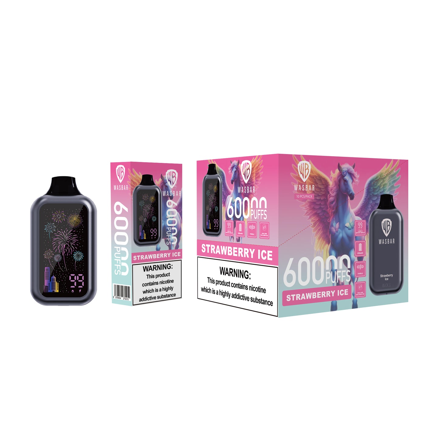 Dual Mesh Coil WASBAR 60K Puffs Strawberry Ice