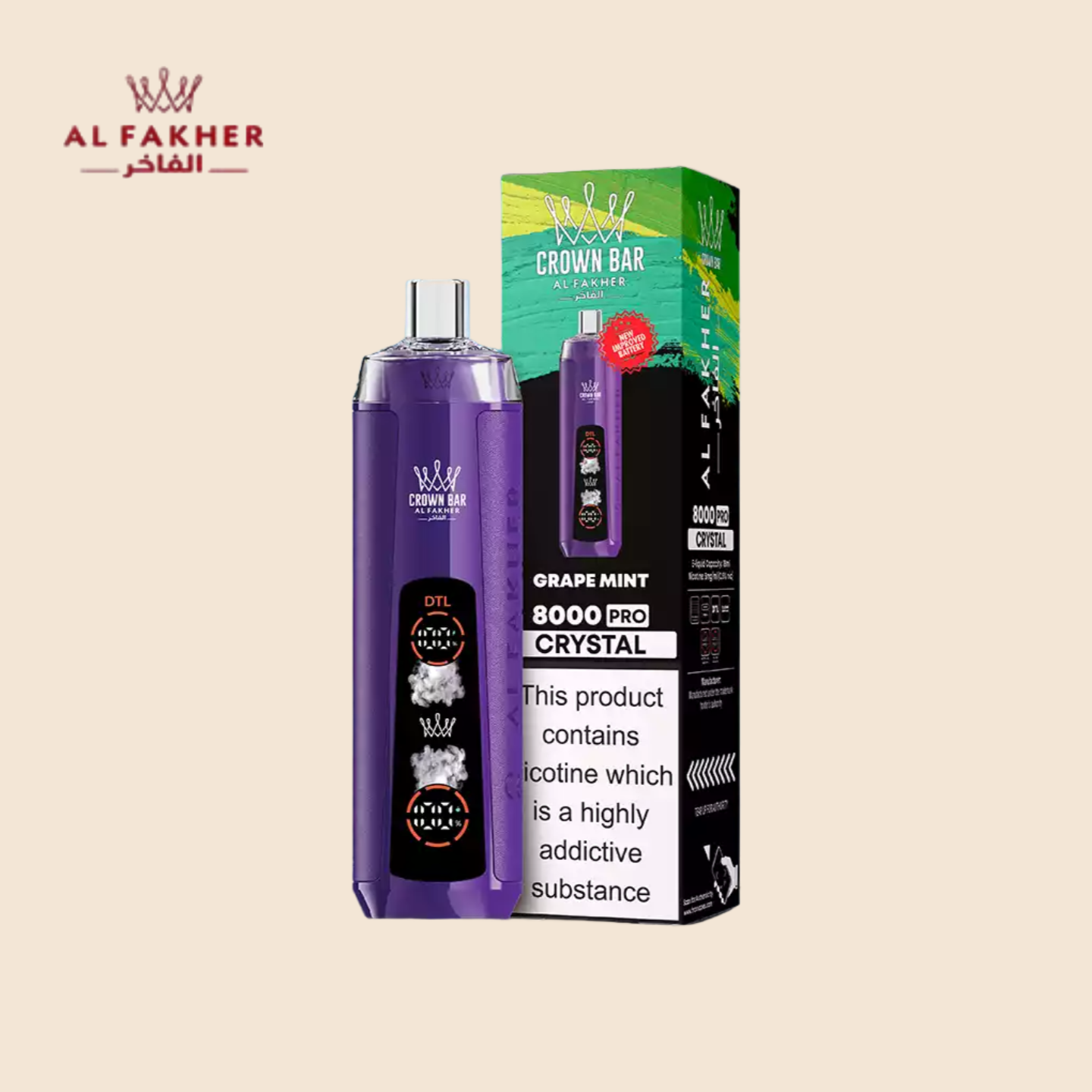 8000 Puffs Grape Mint Al Fakher Crown Bar