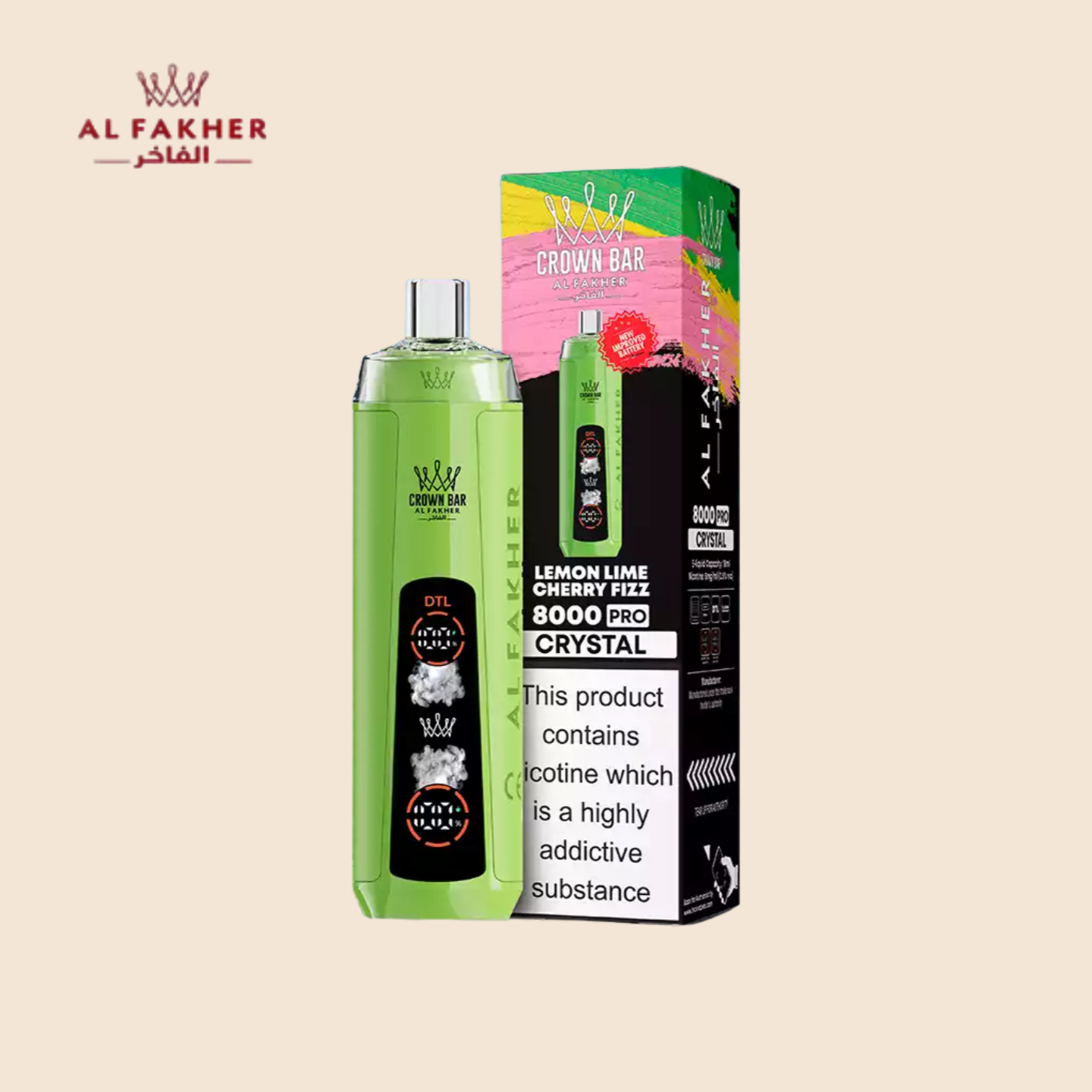 Al Fakher Crown Bar 8000 Puffs Lemon Lime Cherry Fizz