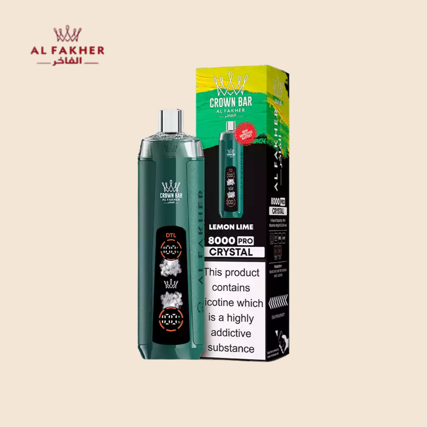 Lemon Lime Al Fakher Crown Bar 8000 Crystal Vape