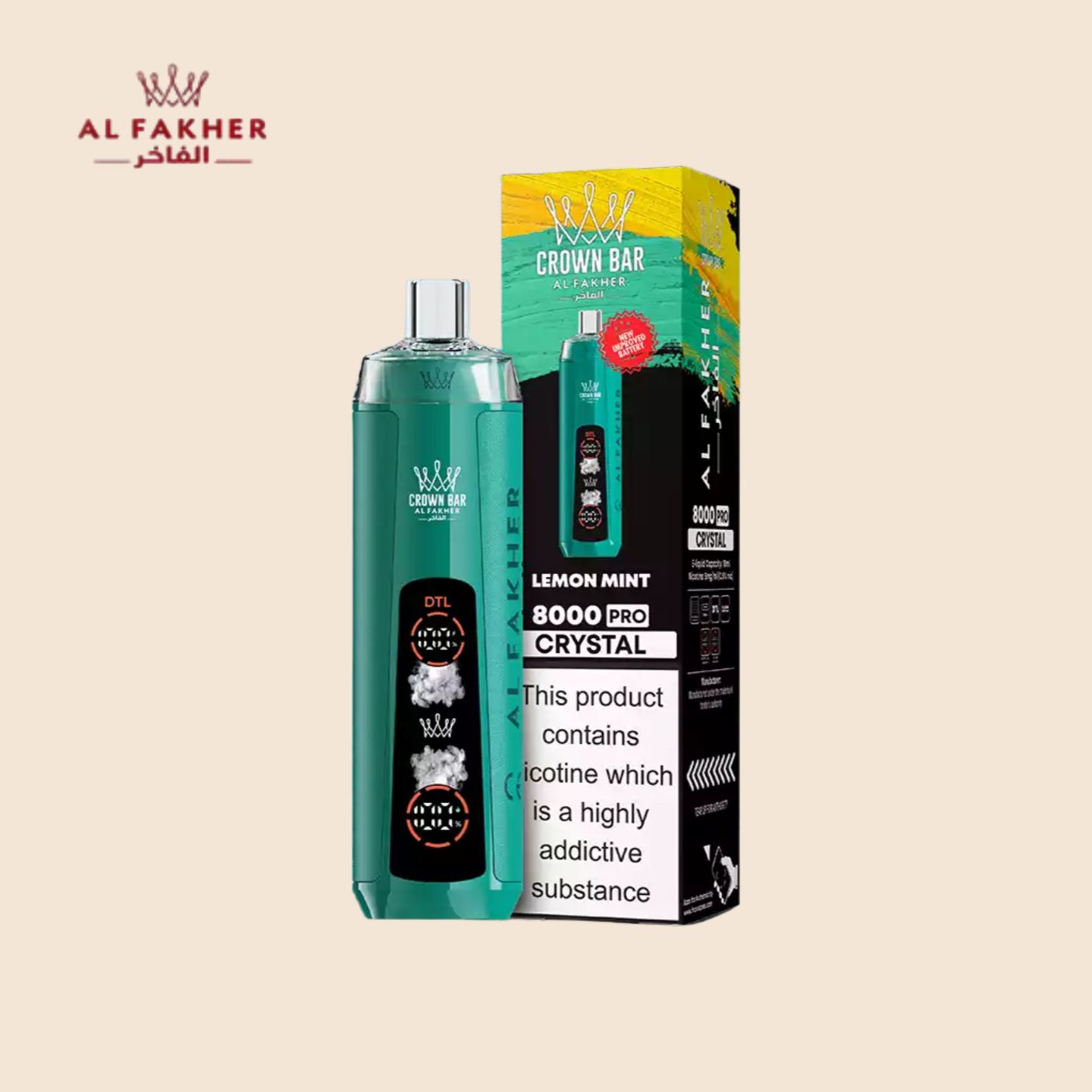 Lemon Mint Al Fakher Crown Bar 8000 Crystal Vape