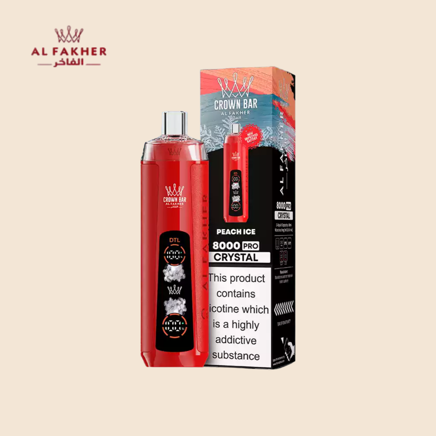 Crown Bar 8000 Puffs Peach Ice Al Fakher Vape