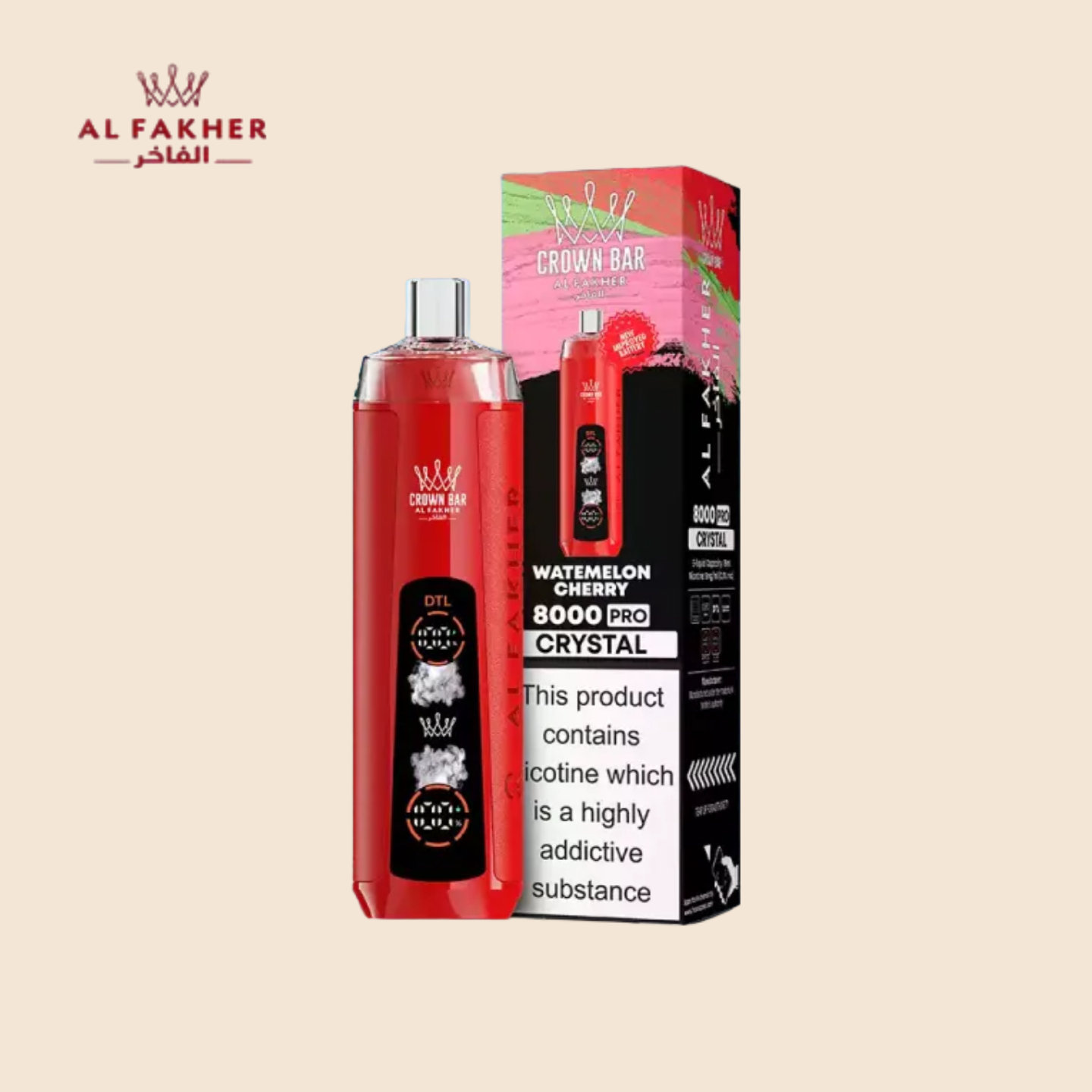 8000 Puffs Watermelon Cherry Al Fakher Crown Bar Vape