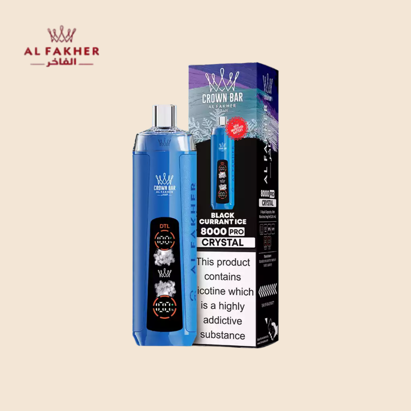 Al Fakher Crown Bar 8000 puffs Black Currant Ice