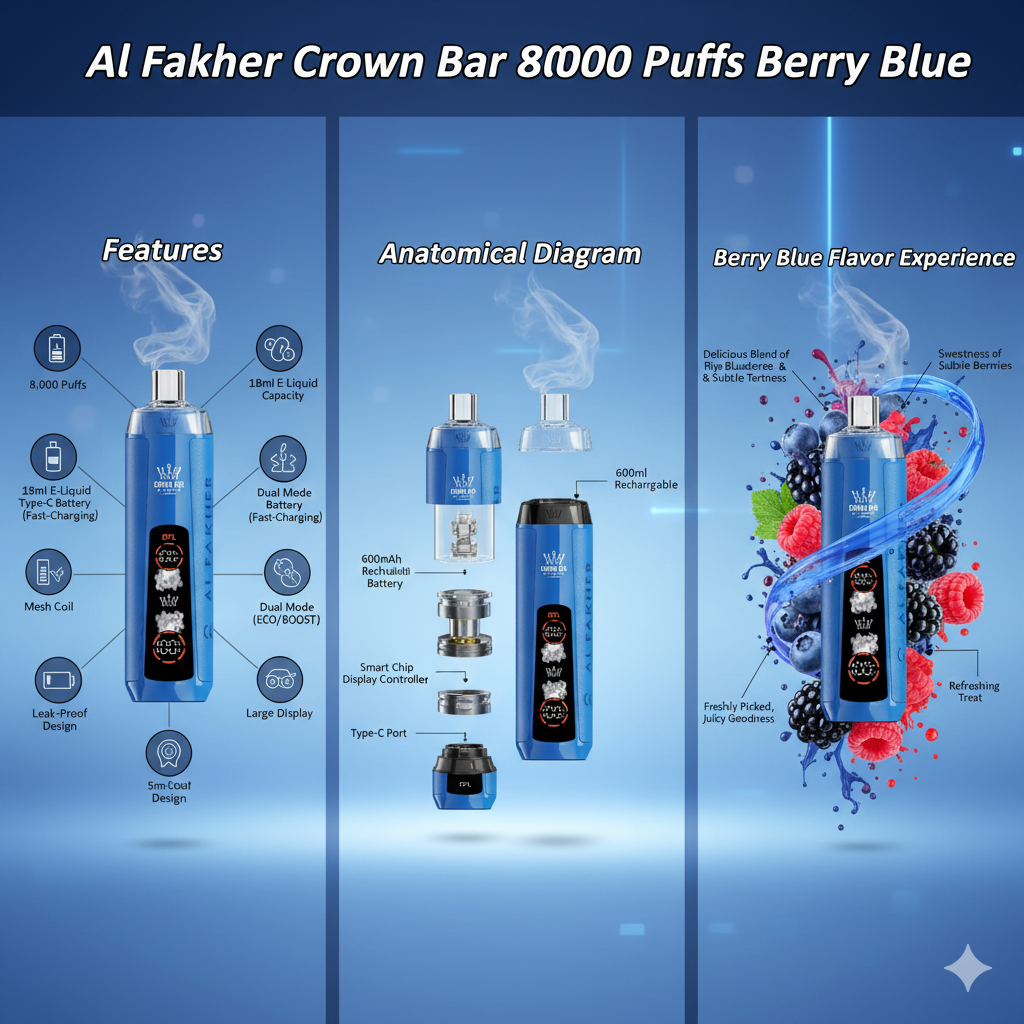 Al Fakher Crown Bar 8000 Puffs Berry Blue