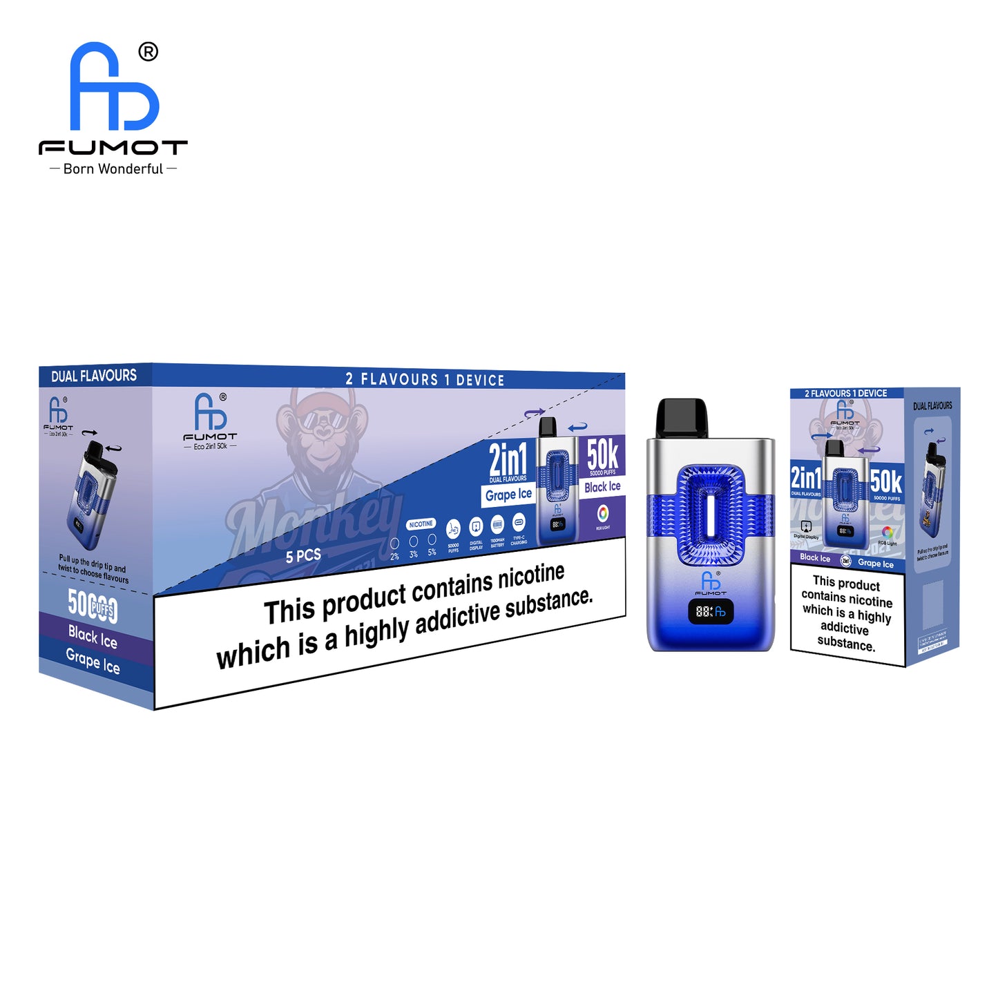 Black Ice & Grape Ice RandM Tornado 50000 Vape