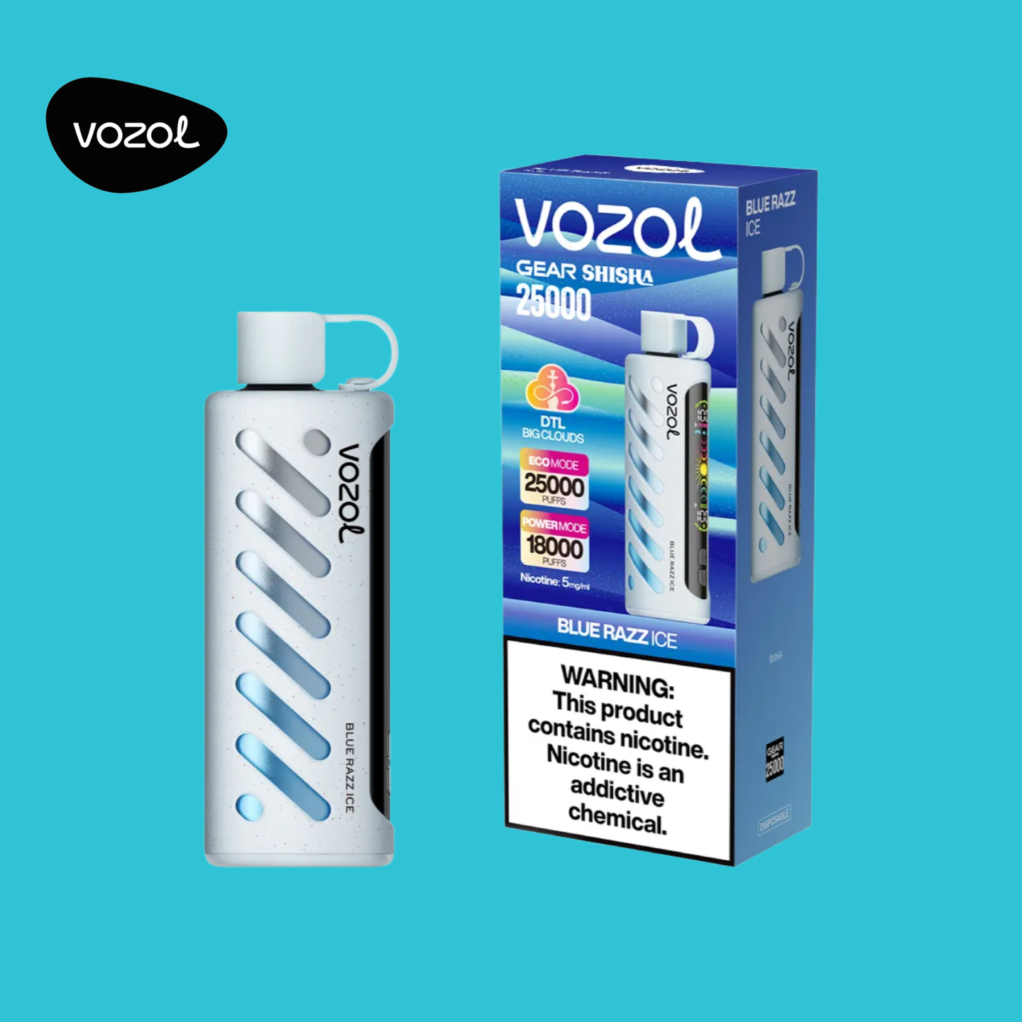 Vozol Gear Shisha 25K Züge Blue Razz Ice
