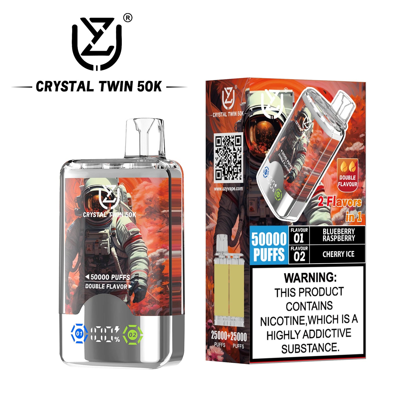 UZY Crystal Twin 50K Puffs Dual-Flavor Vape