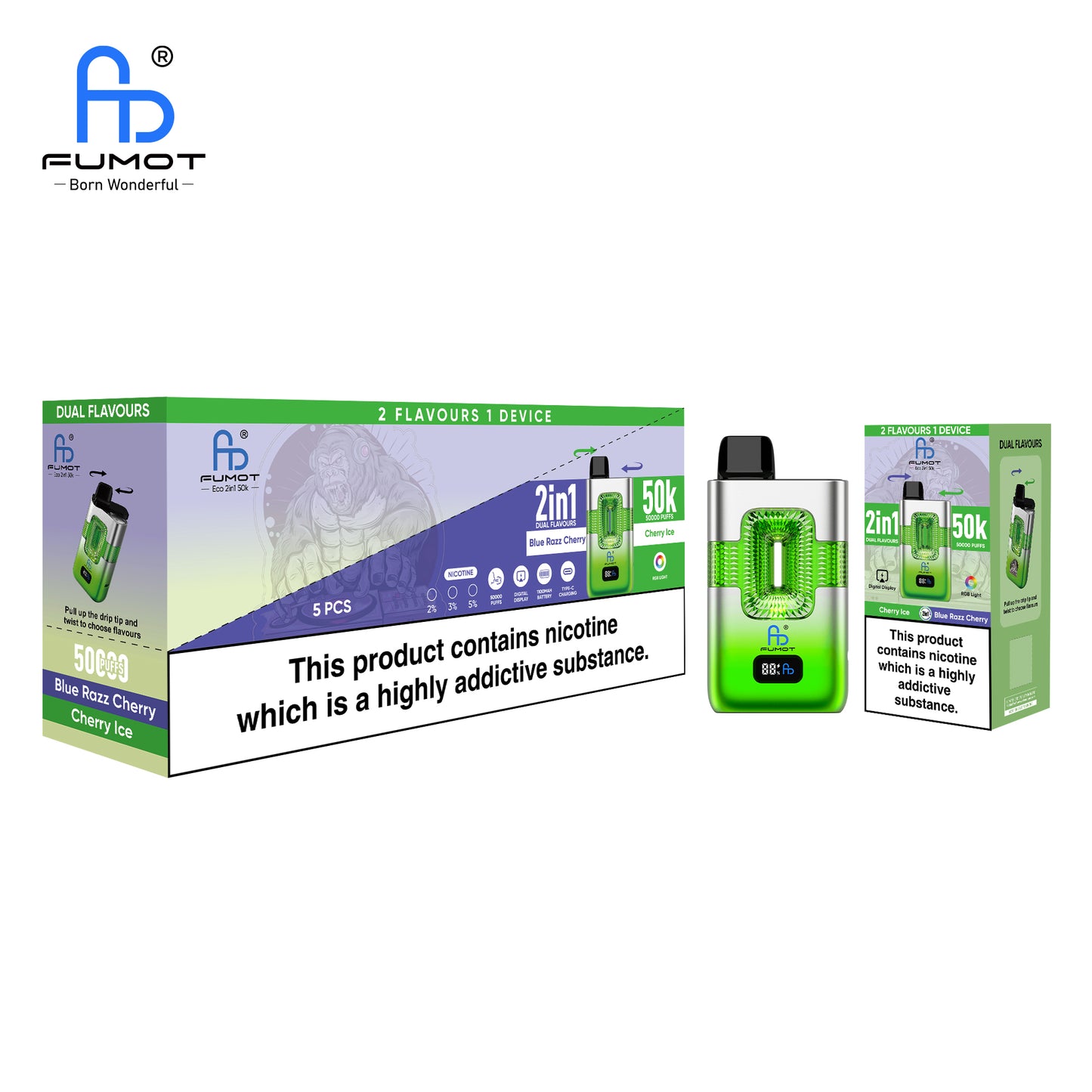 RandM FUMOT 50K ECO 2IN1 Cherry Ice & Blue Razz Cherry