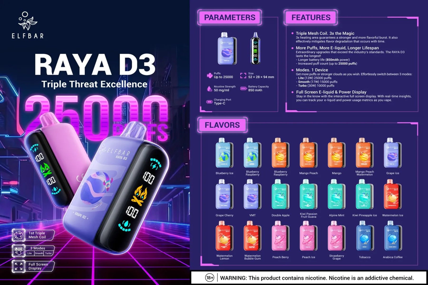 Elf Bar 25000 Raya D3 Vape