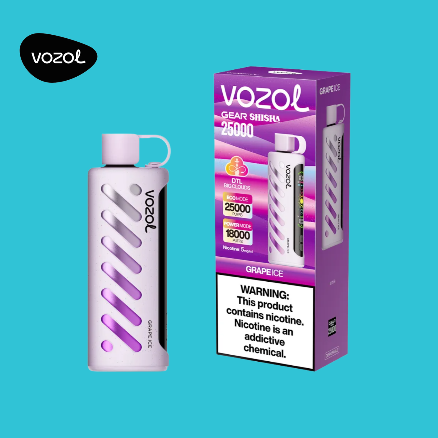 Grape Ice Vozol Vape Gear Shisha 25K Puffs