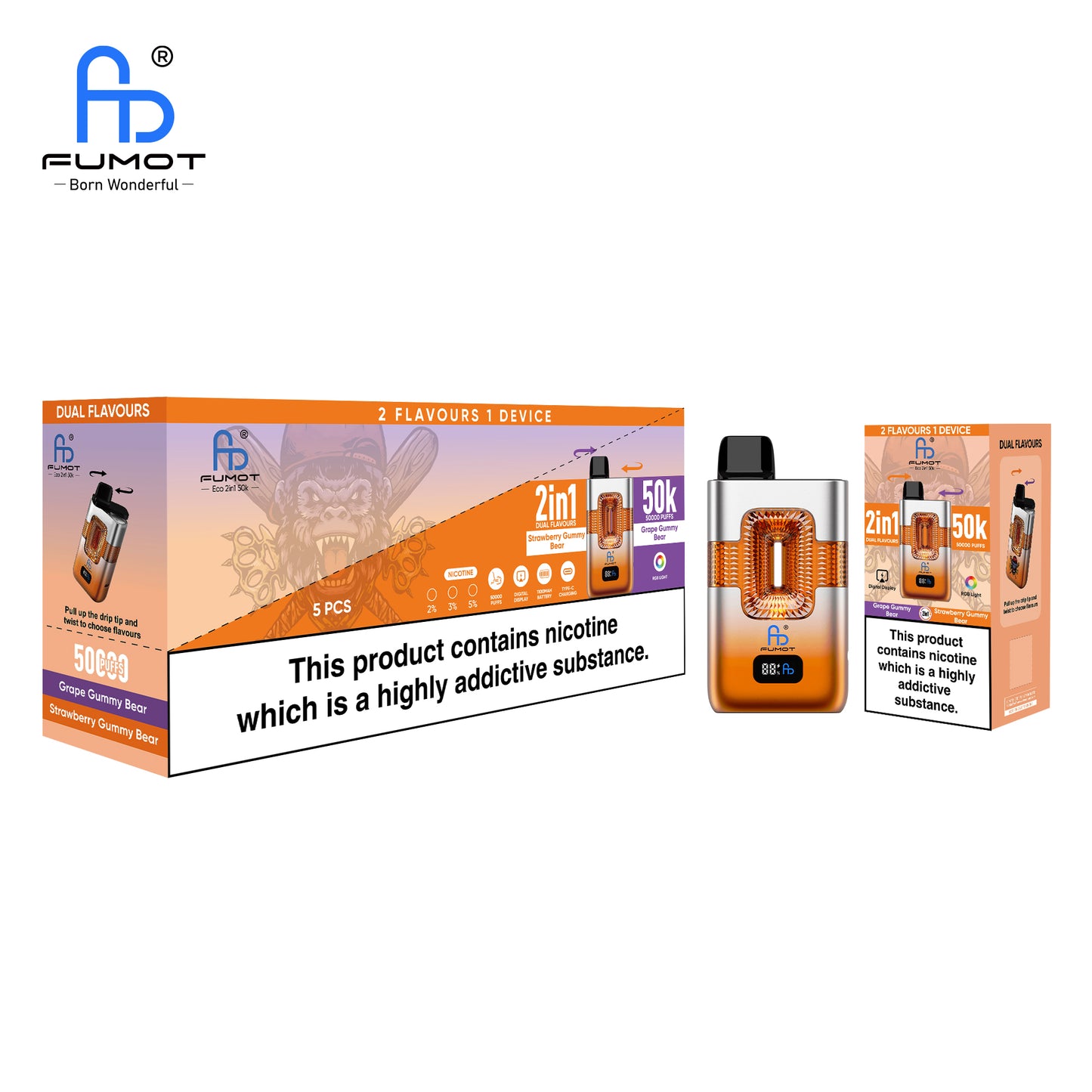 Grape Gummy Bear & Strawberry Gummy Bear RandM Tornado 50K Vape