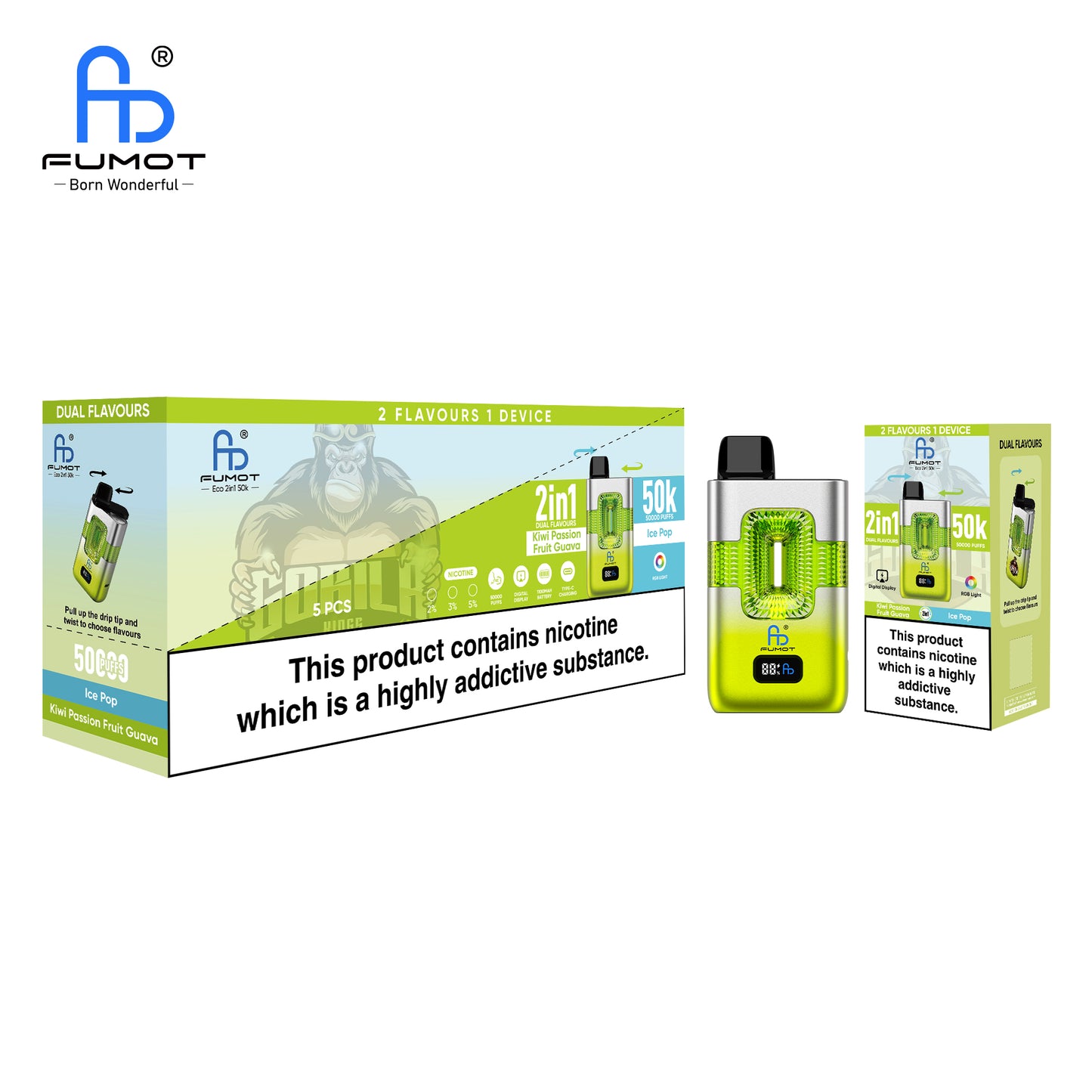 FUMOT ECO 50K 2IN1 Ice Pop & Kiwi Passion Fruit Guava Geschmack