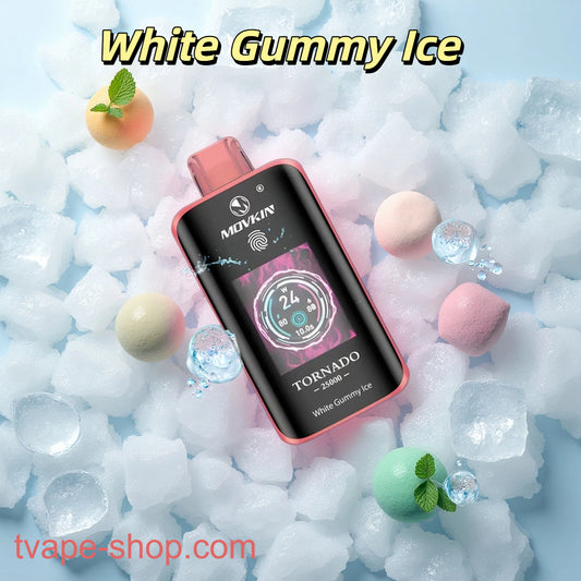 White Gummy Ice RandM Tornado 25K Vape 