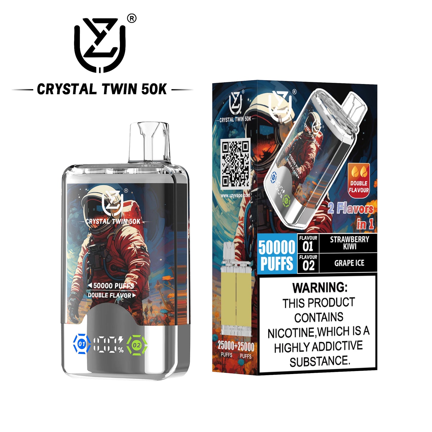 UZY Crystal Twin 50K Puffs Dual-Flavor Vape