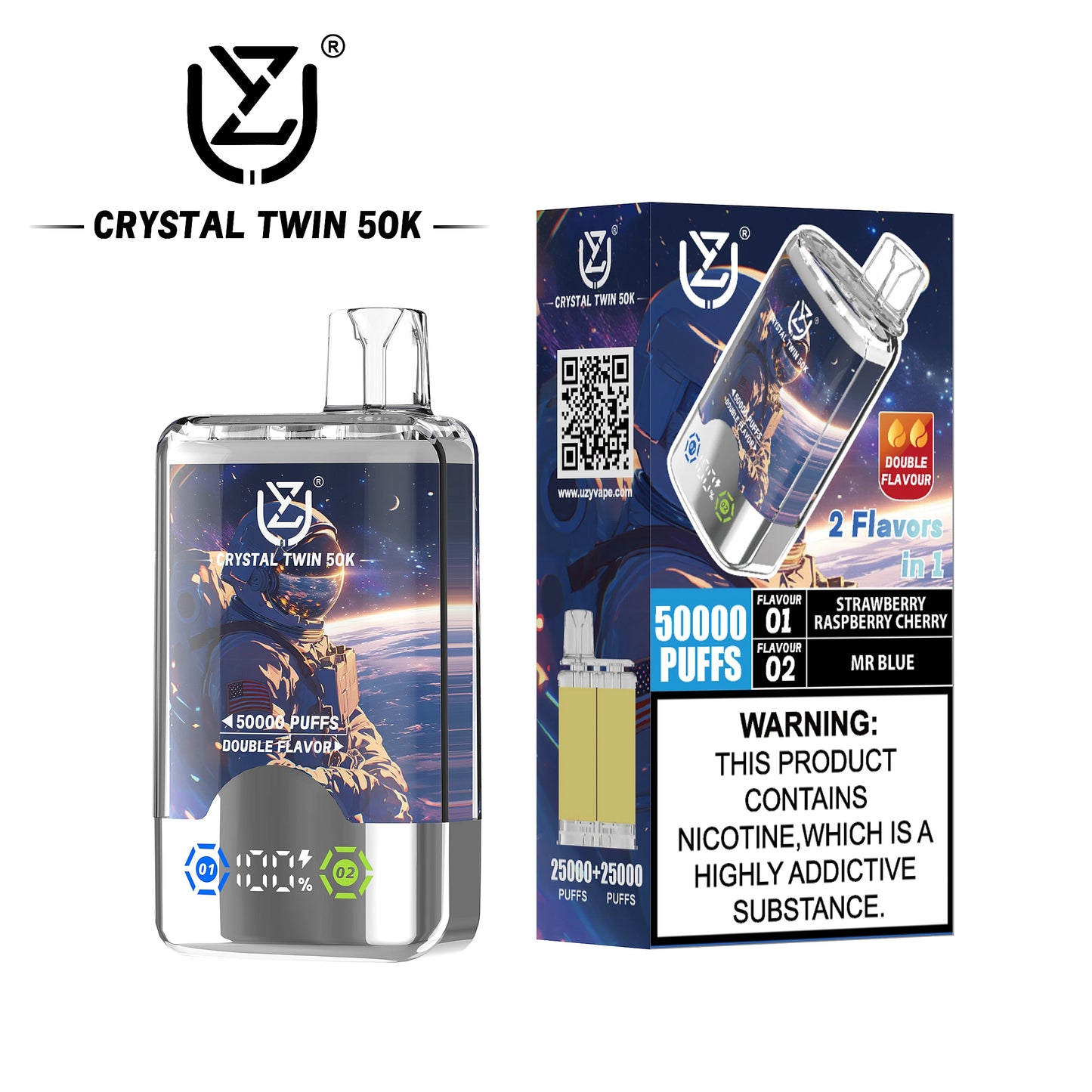 UZY Crystal Twin 50K Puffs Dual-Flavor Vape