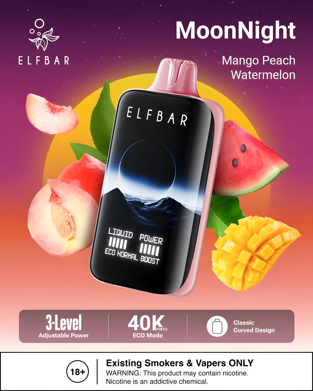 40K Puffs Mango Peach Watermelon ELF BAR Moon Night