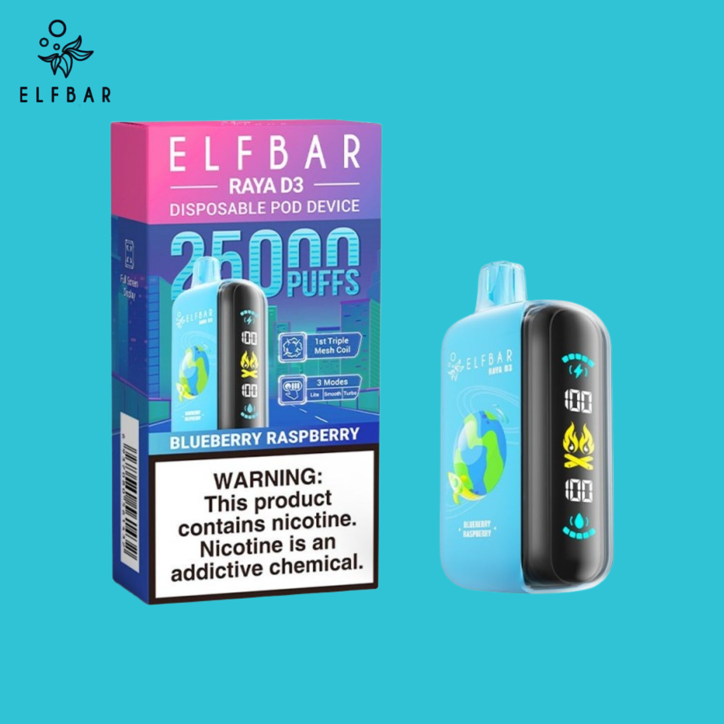 Blueberry Raspberry Elf Bar 25000 Raya D3 Vape