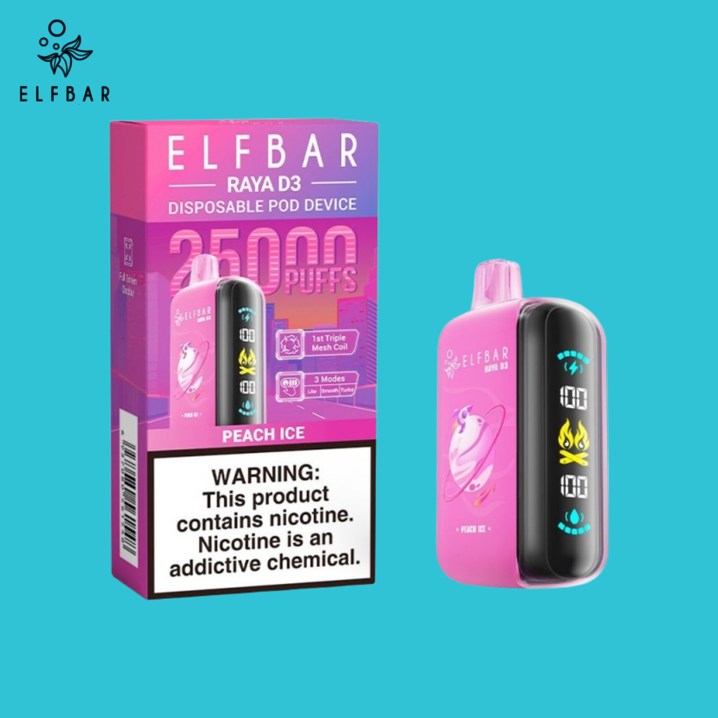 Peach Ice Elf Bar 25000 Raya D3 Vape