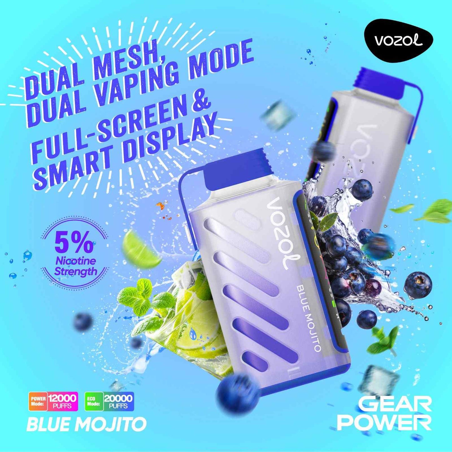Vozol Gear Power Vape 20000 Puffs Blue Mojito