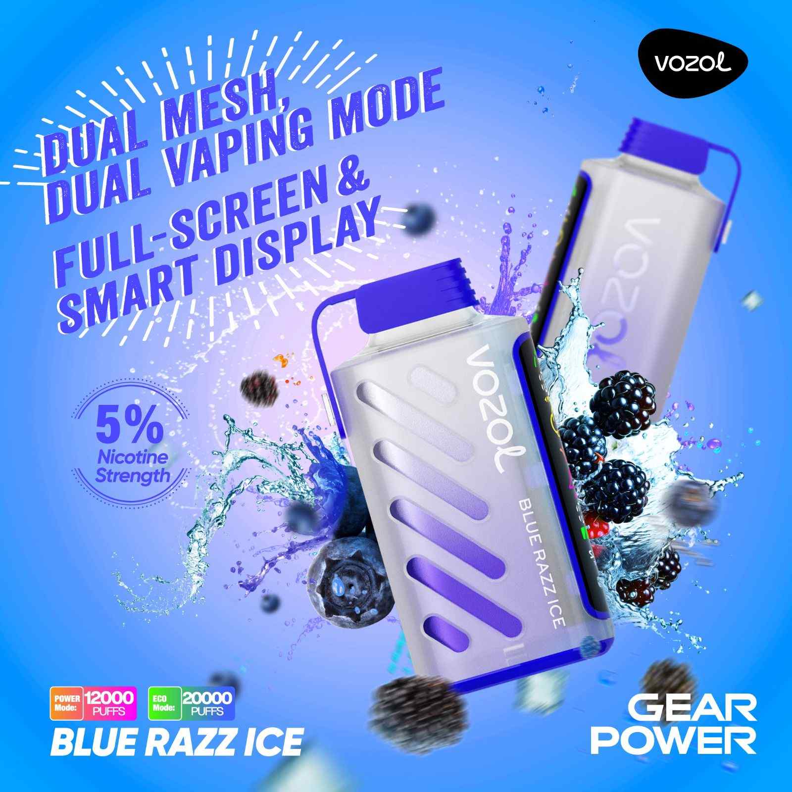 Vozol Gear Power 20000 – Blue Razz Ice