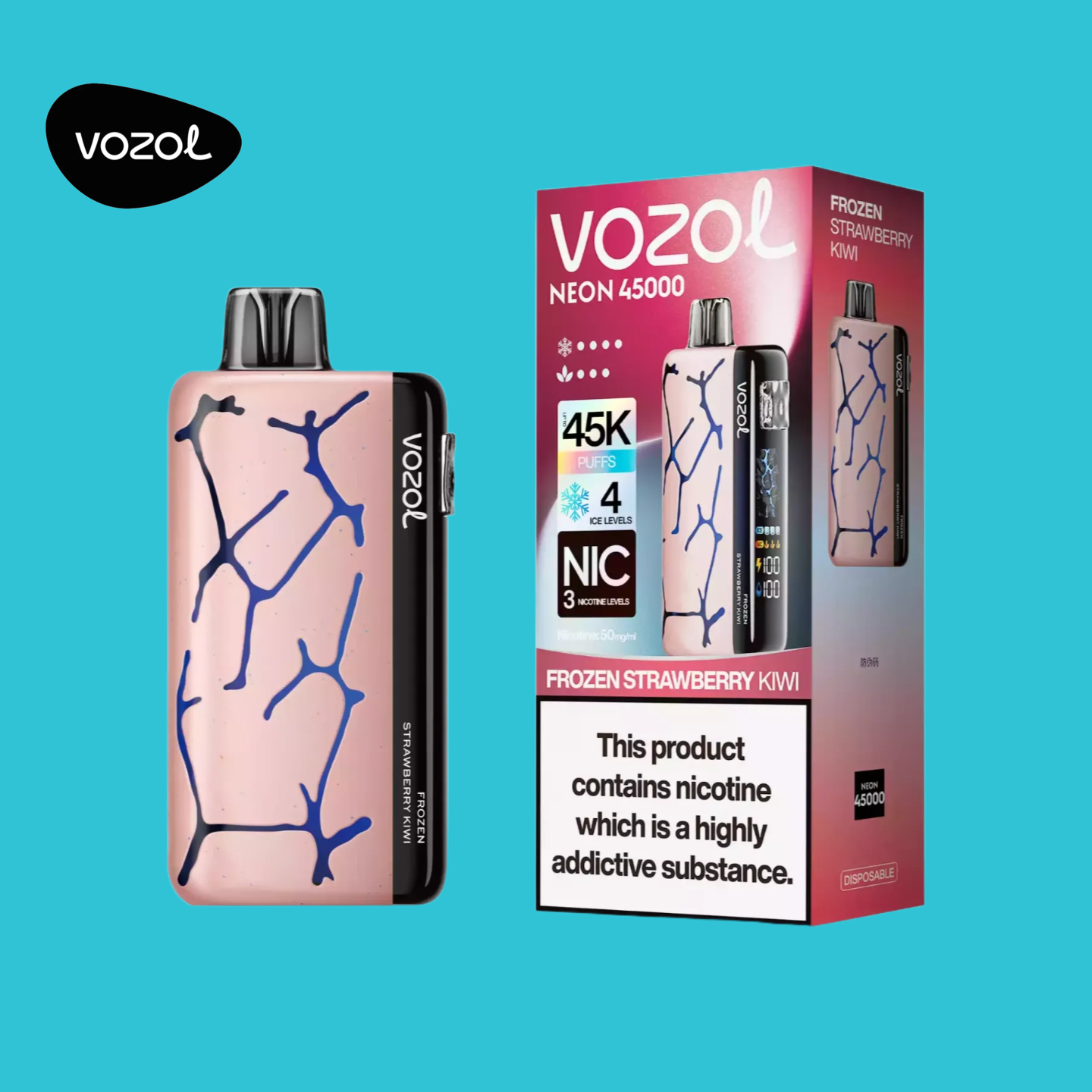 Vozol Neon 45000 Züge Frozen Strawberry Kiwi Vape 